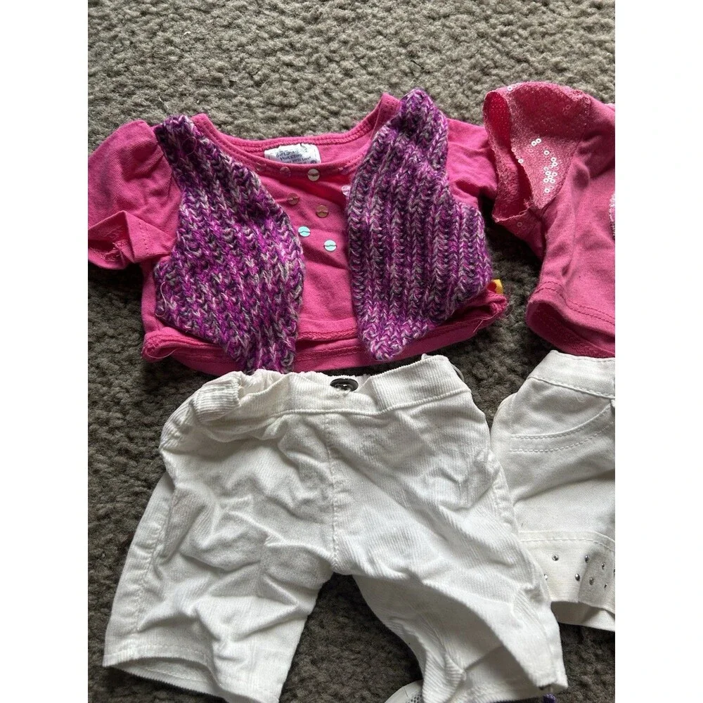 6 Piece Build A Bear Girls Summer Spring Clothing Lot Pink, Purple,White W/Shoes
